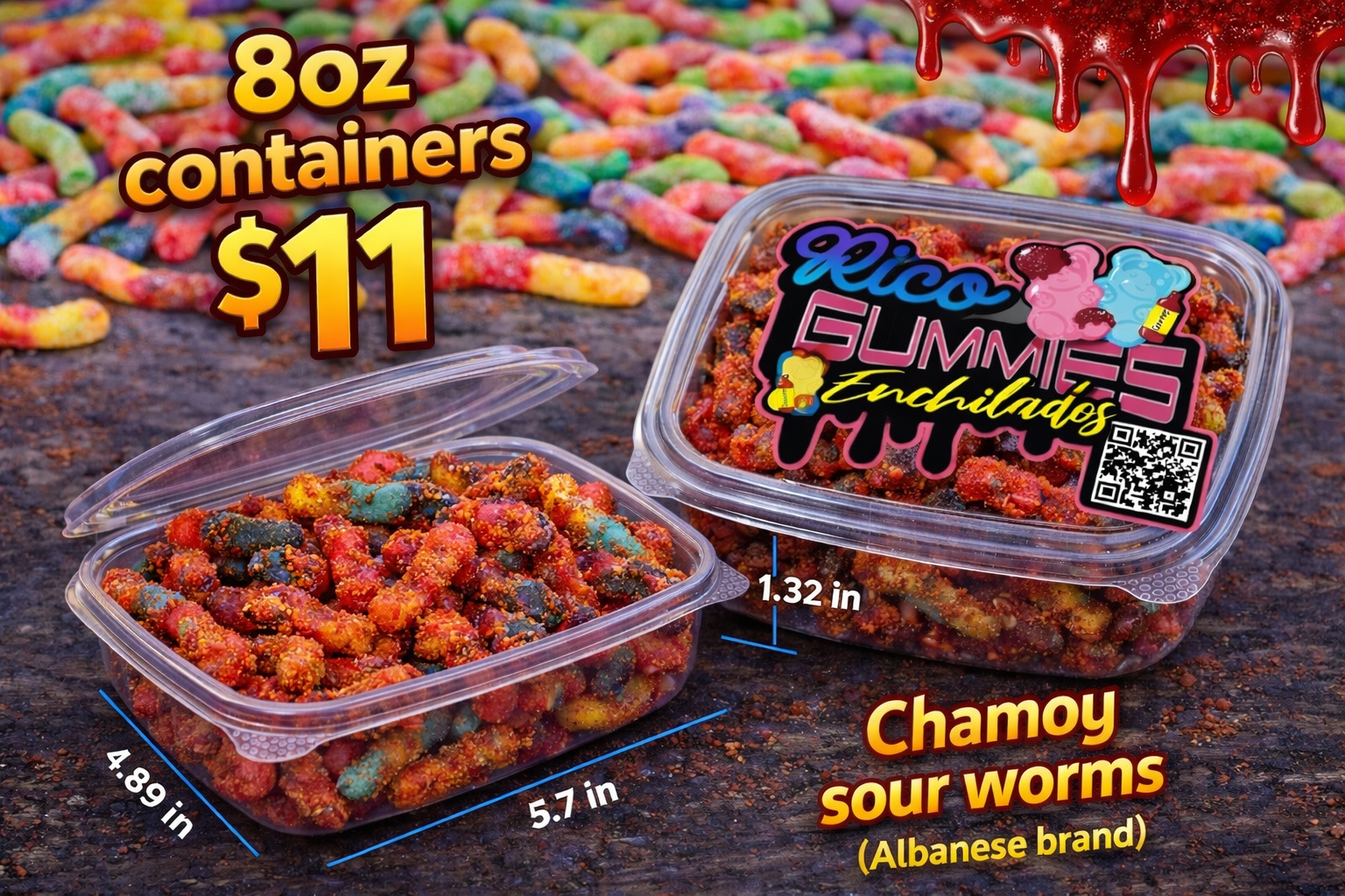 8oz - Chamoy sour worms